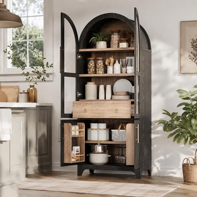 Ash Black Arched Pantry Cabinet+ Mdf