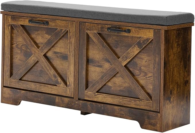 Brown With 2 Flip Drawers With Seat Cushion