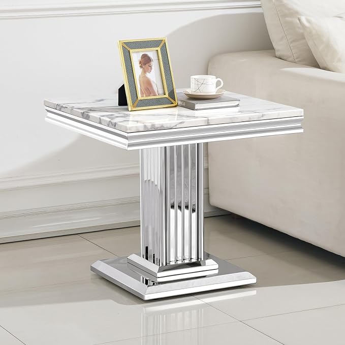 End Table - White Silver Base