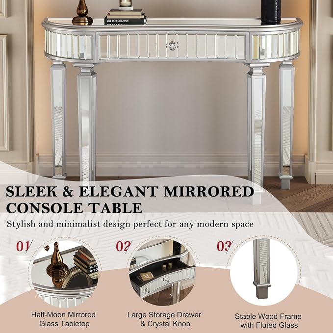 D: Silver Half-moon Sofa Table