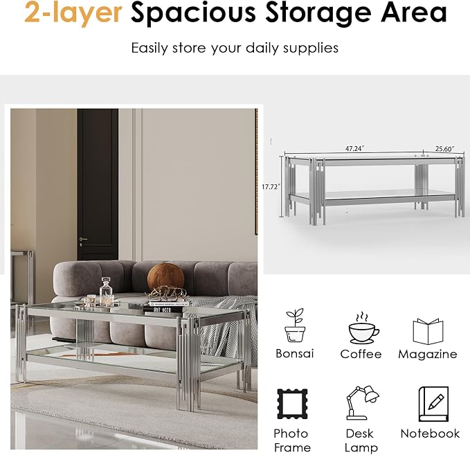 Coffee Table-clear & Silver