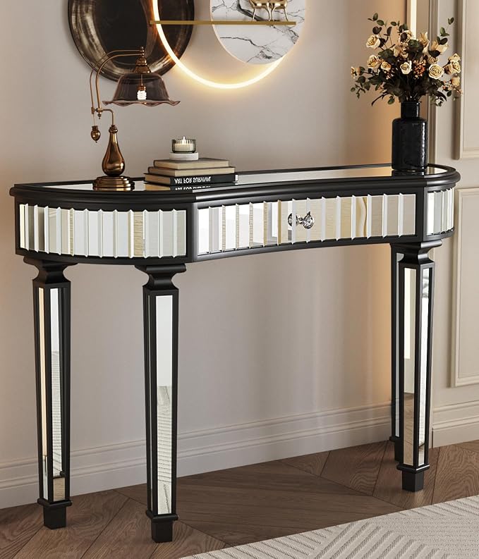 D: Black Half-moon Sofa Table