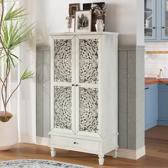 Antique Grey White + 55'' Tall Storage Cabinet With Drawer