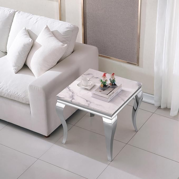 End Table - White Silver Base