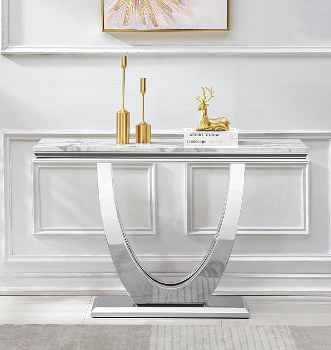 Console Table - White Silver Base
