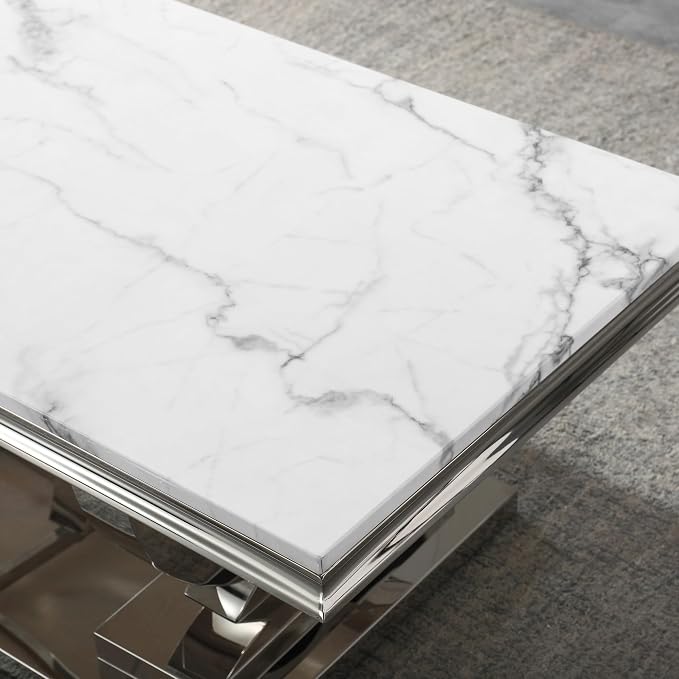 White & Silver Faux Marble Coffee Table