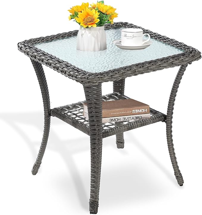 Gray Wicker/Glass Top