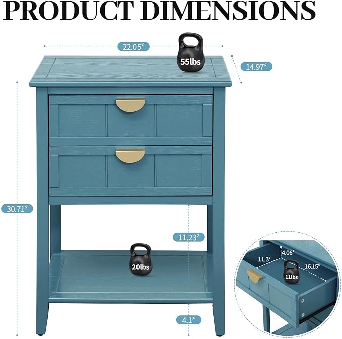 Blue 2 Drawer Set of 1
