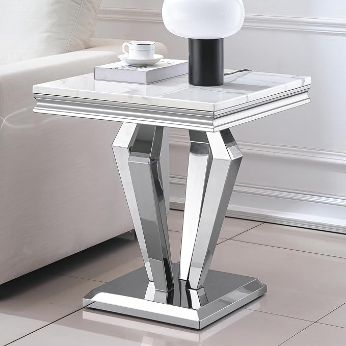 White Silver End Table