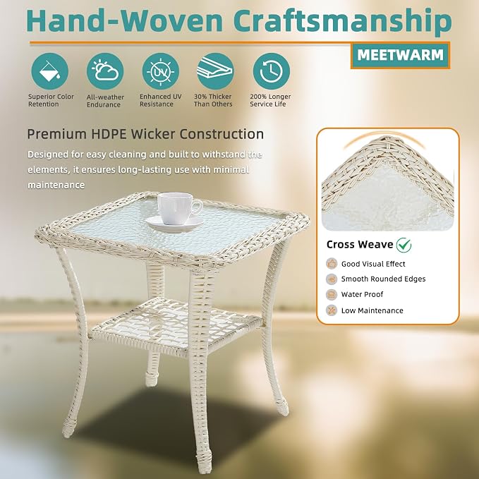 Cream White Wicker/Glass Top