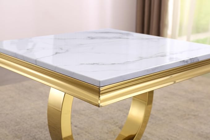 White & Gold Faux Marble End Table