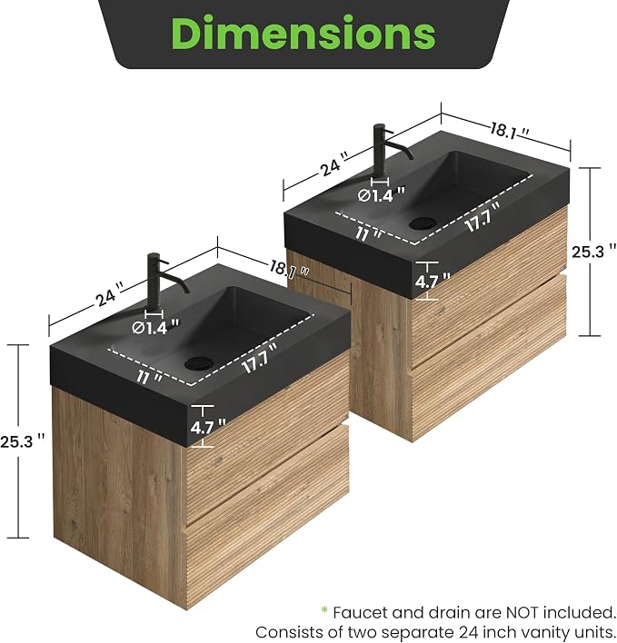 Rough Oak / Black High-rim Sink