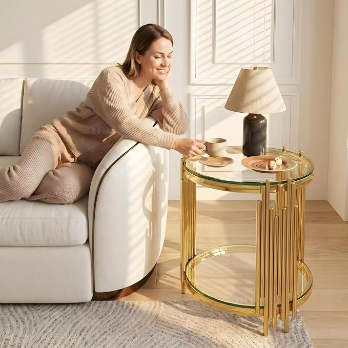 Round End Table(gold&clear)