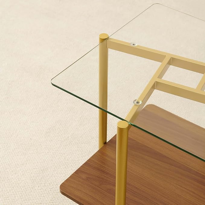 Clear Glass & Walnut Wood