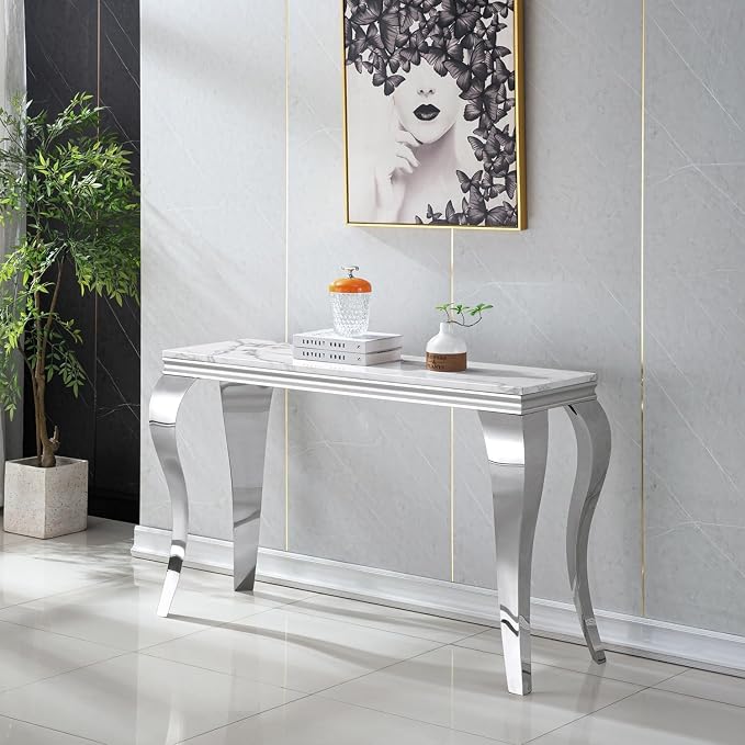 Console Table - White Silver Base
