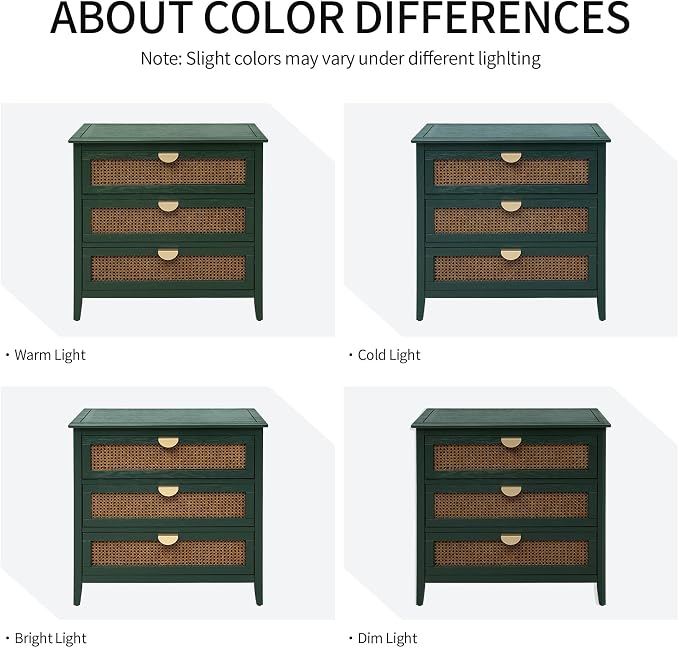 Green Rattan 3 Drawer Cabinet, 1 Pcs
