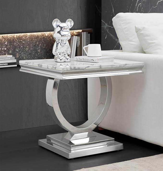 End Table - White Silver Base