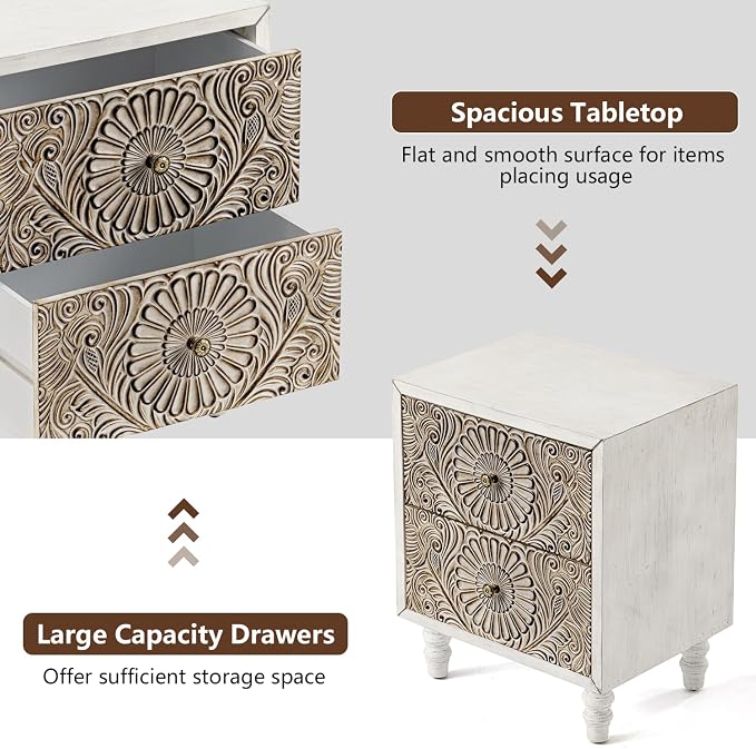 Wood Color-carved-2 Drawers