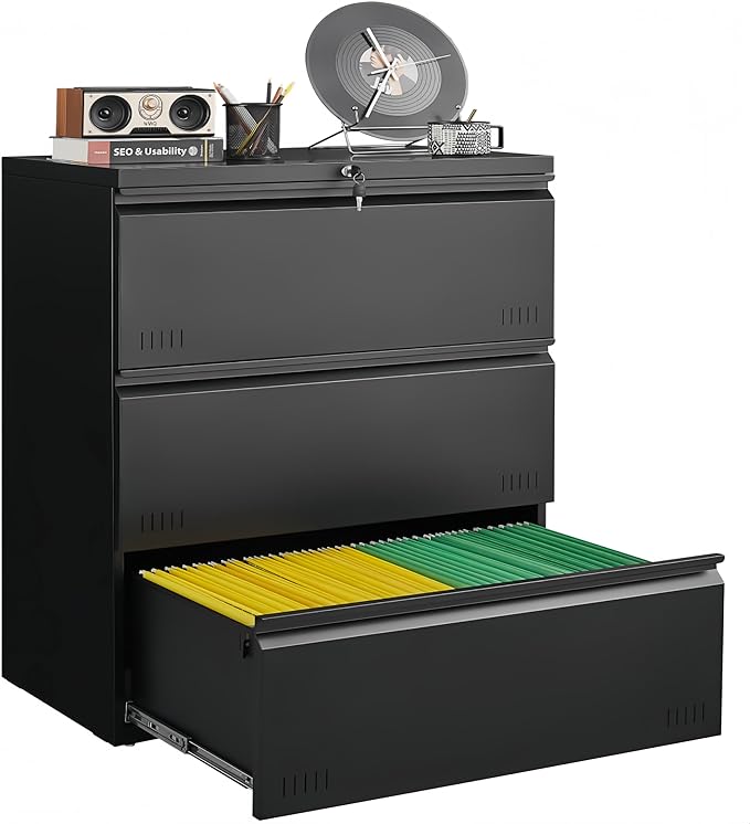 Matte-black 3-drawer Lateral