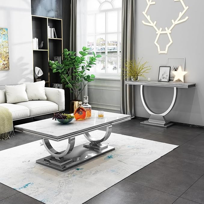 Coffee Table - White Silver Base