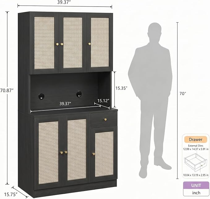 Black With Rattan Doors