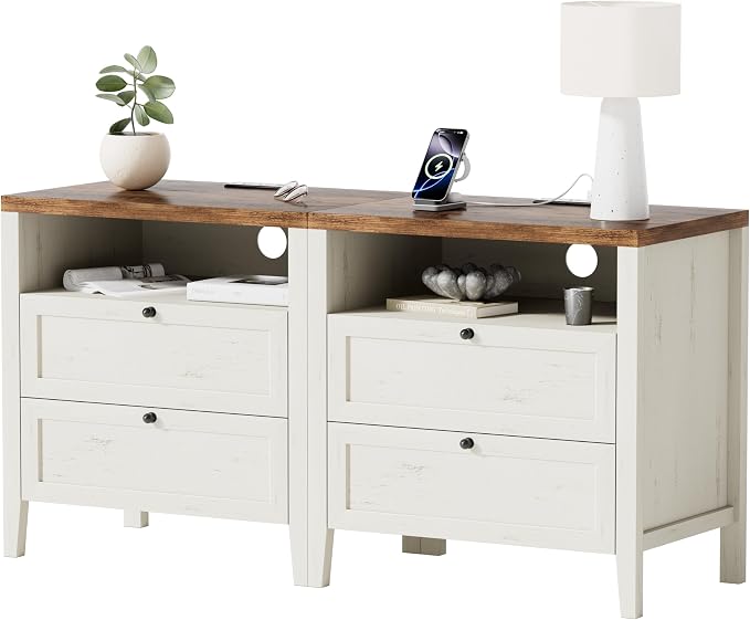 2 Drawers/Rustic White + Honey Brown
