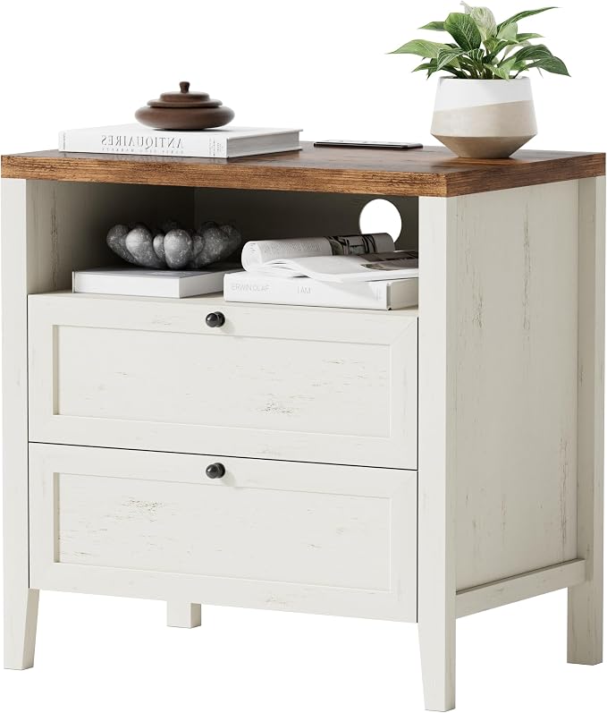 2 Drawers/Rustic White + Honey Brown