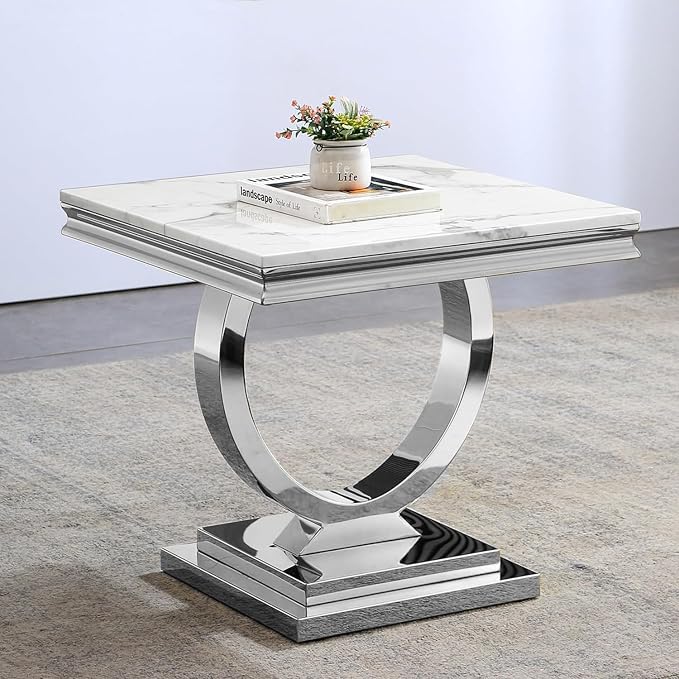 End Table - White Silver Base