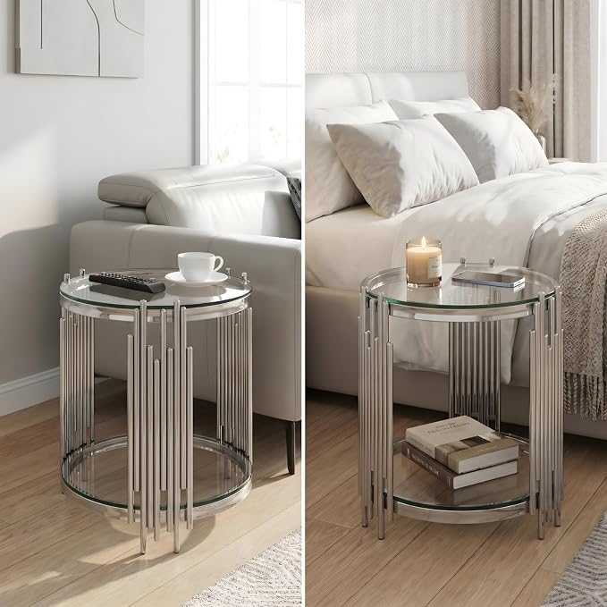 Round End Table(silver&clear)