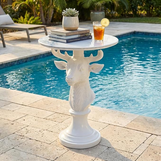 White Deer Statue Table
