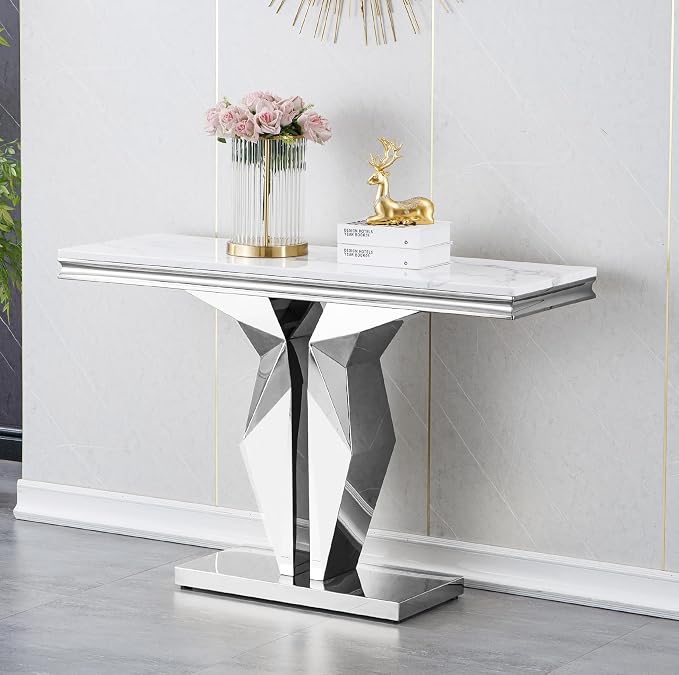 Console Table,white&silver-7