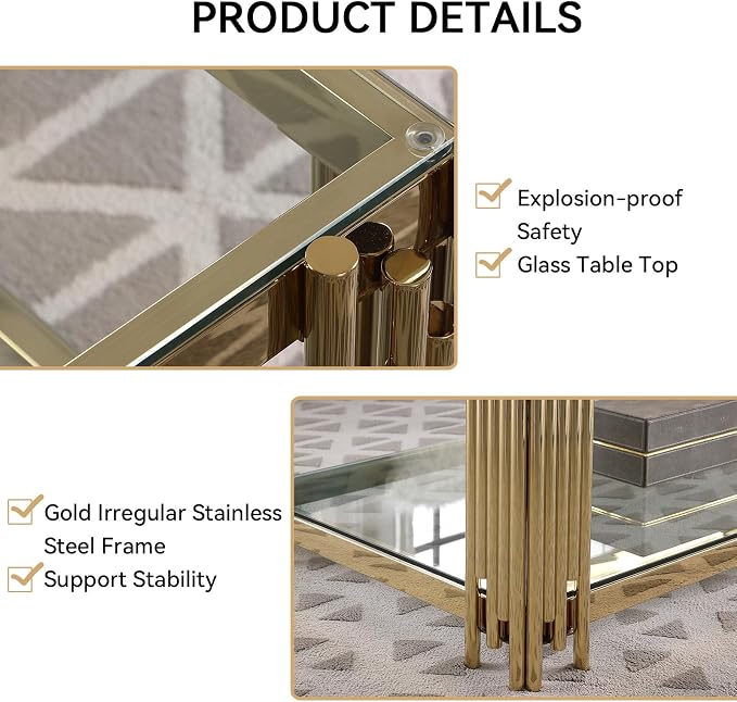 Clear Glass and Gold Frame Adjustable Legs