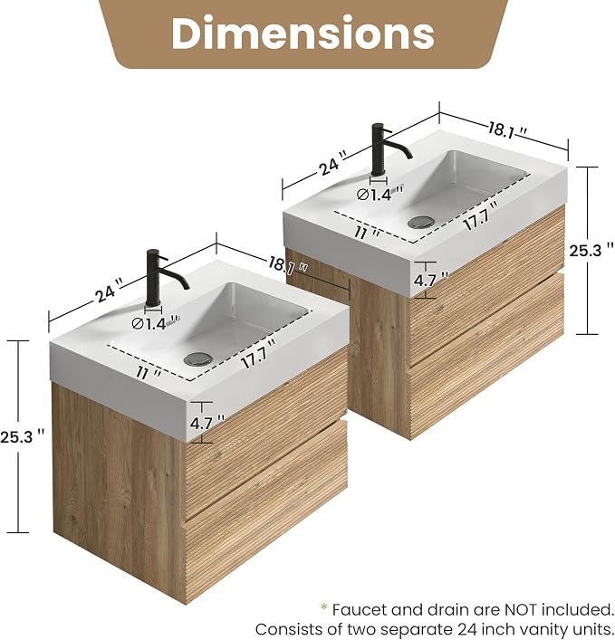 Rough Oak / White High-rim Sink