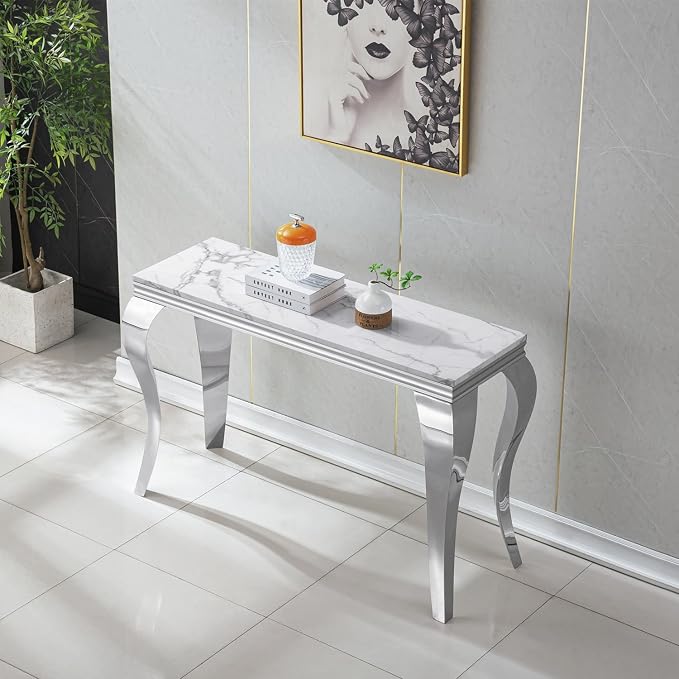 Console Table - White Silver Base