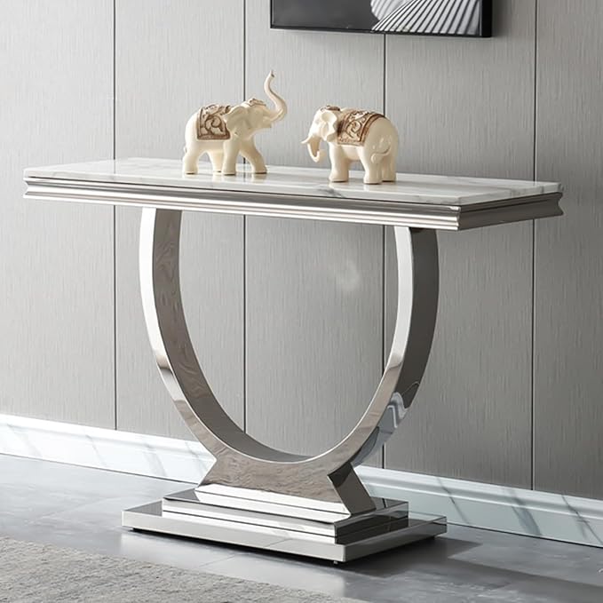 Console Table - White Silver Base