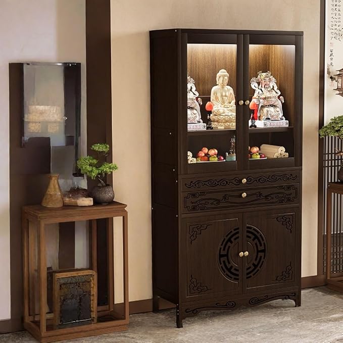 Acrylic Transparent Four Door With Pull-out Board, Buddhist Altar