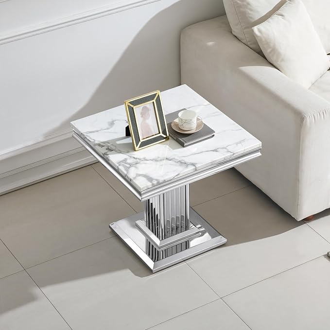 End Table - White Silver Base