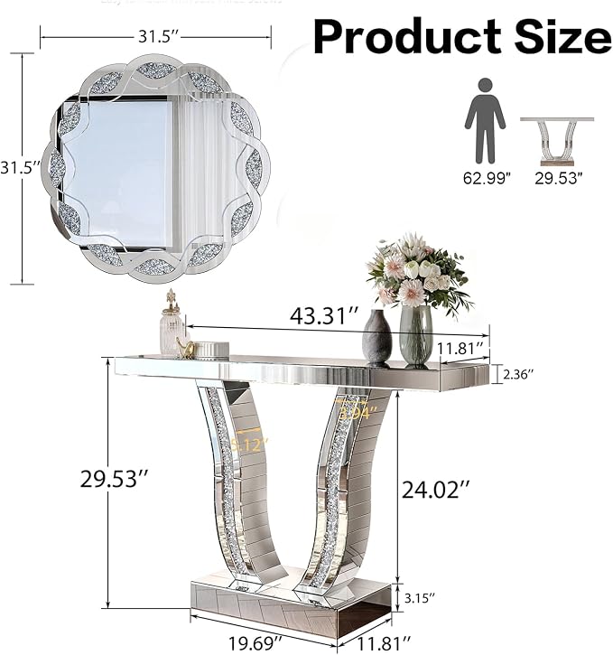 Silver Table+round Mirror