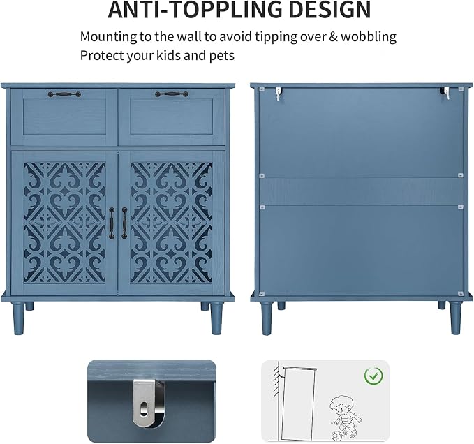2 Set Blue 2 Door 2 Drawer Cabinet