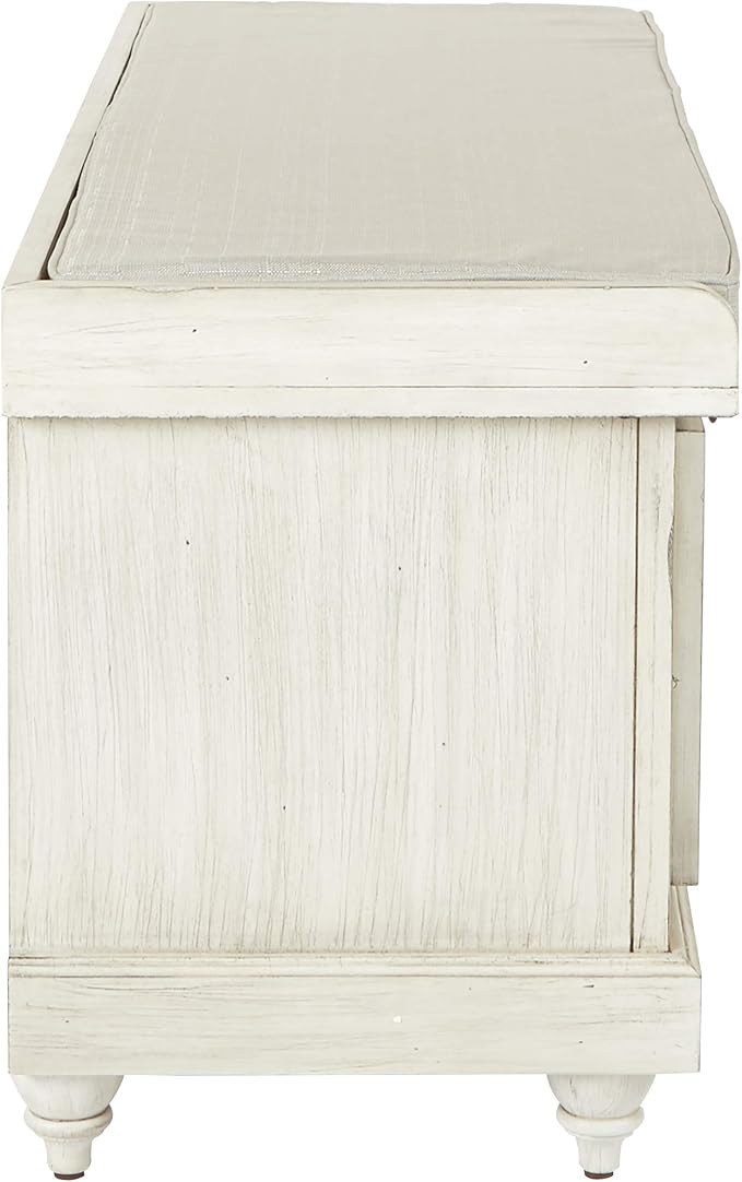 White Wash Finish With Off-white Fabric Cushion