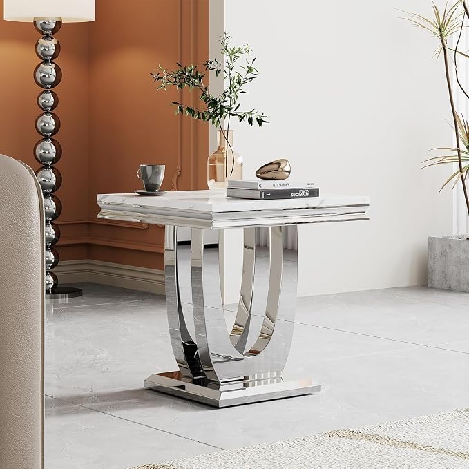 End Table - White Silver Base