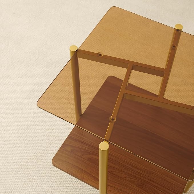 Brown Glass & Walnut Wood