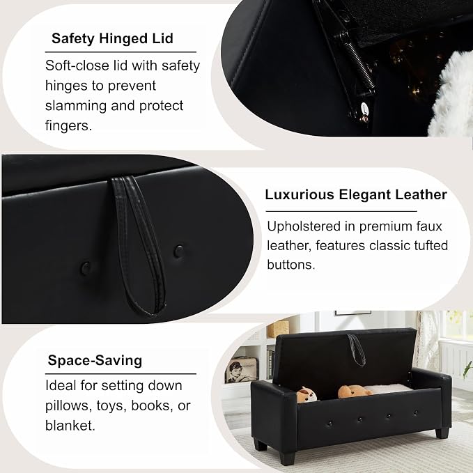 Black Faux Leather Tufted 48''