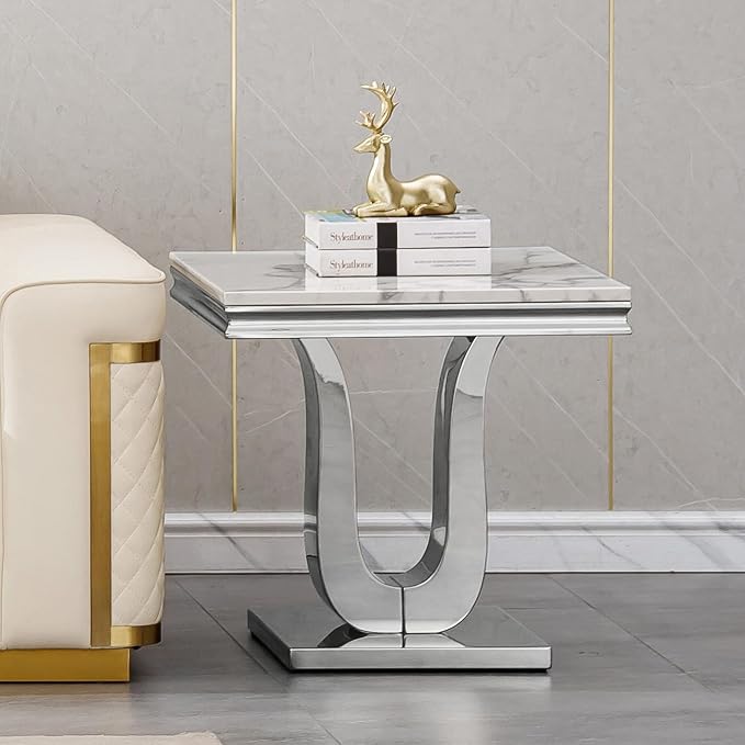 U-shape Base End Table - White & Silver