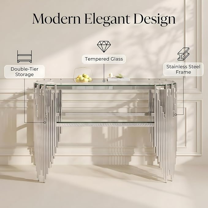 Oval Console Table(silver&clear)