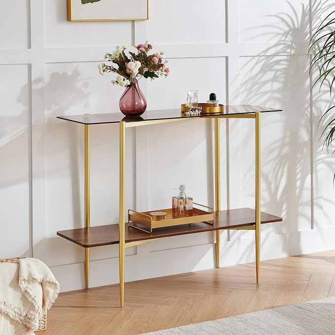 Brown Glass & Walnut Wood