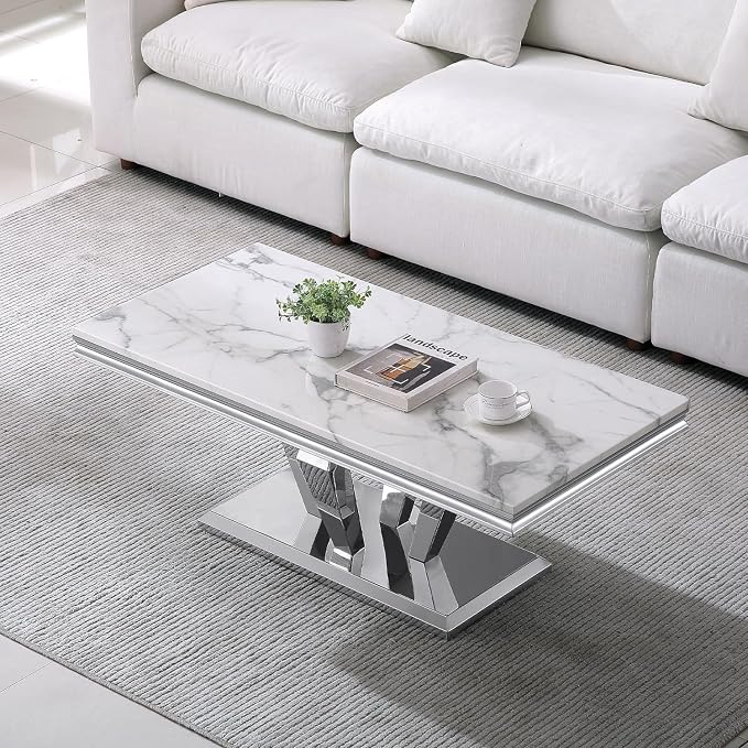 Coffee Table - White Silver Base