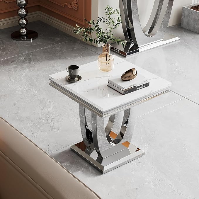 End Table - White Silver Base