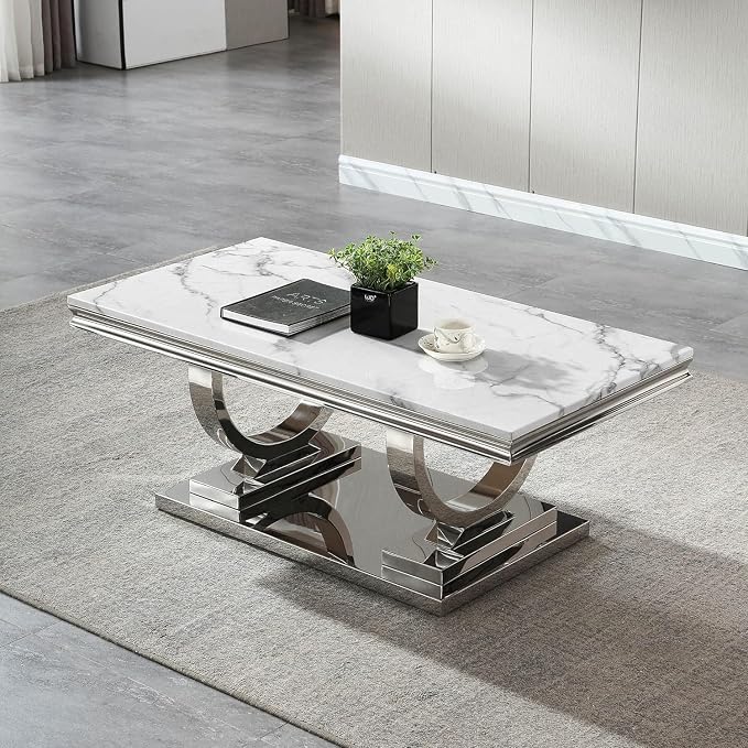 Coffee Table - White Silver Base