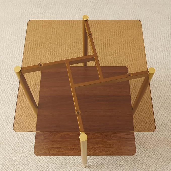 Brown Glass & Walnut Wood
